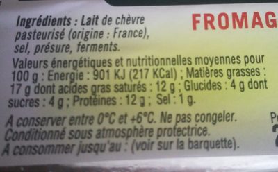 Sainte Maure ingredients label