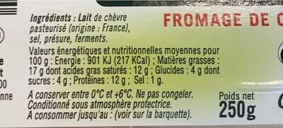 Sainte Maure nutrition facts table