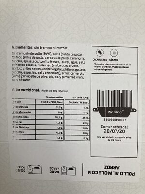 Pollo al mole con arroz front packaging