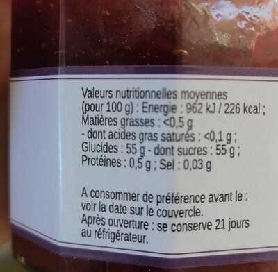 Confiture artisanale fraise nutrition facts table