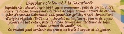 Chocolat noir dakatine ingredients label