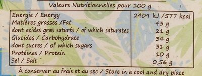 Chocolat noir dakatine nutrition facts table