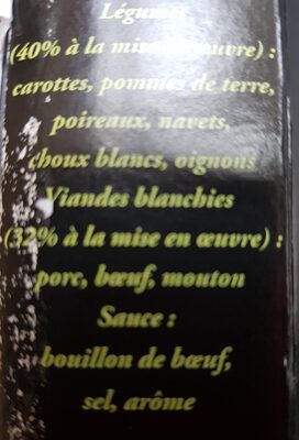 Hochepot Flamand ingredients label