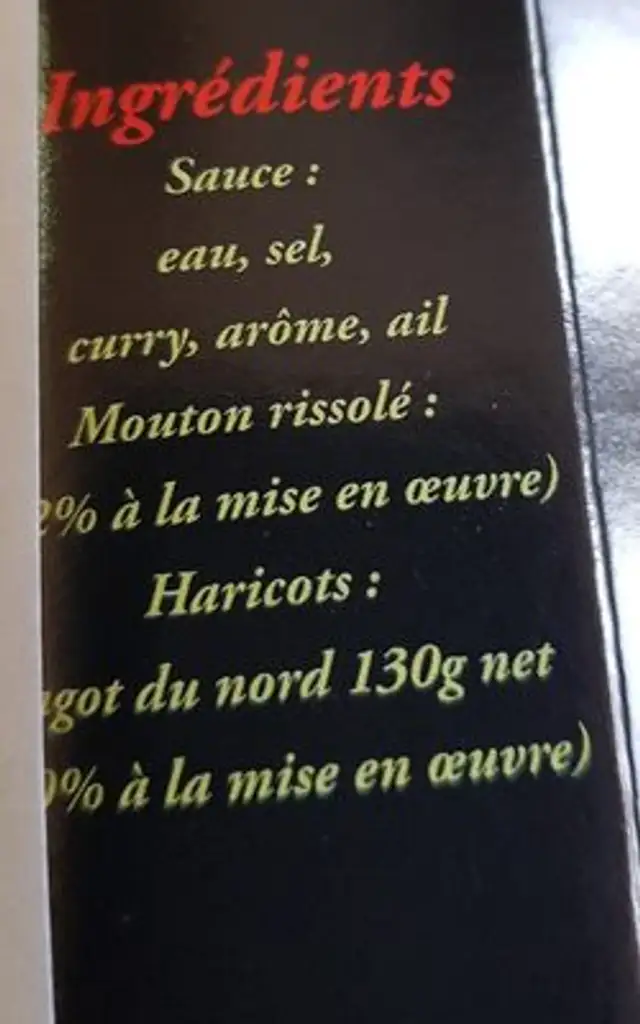 Navarin de mouton aux lingots du Nord ingredients label