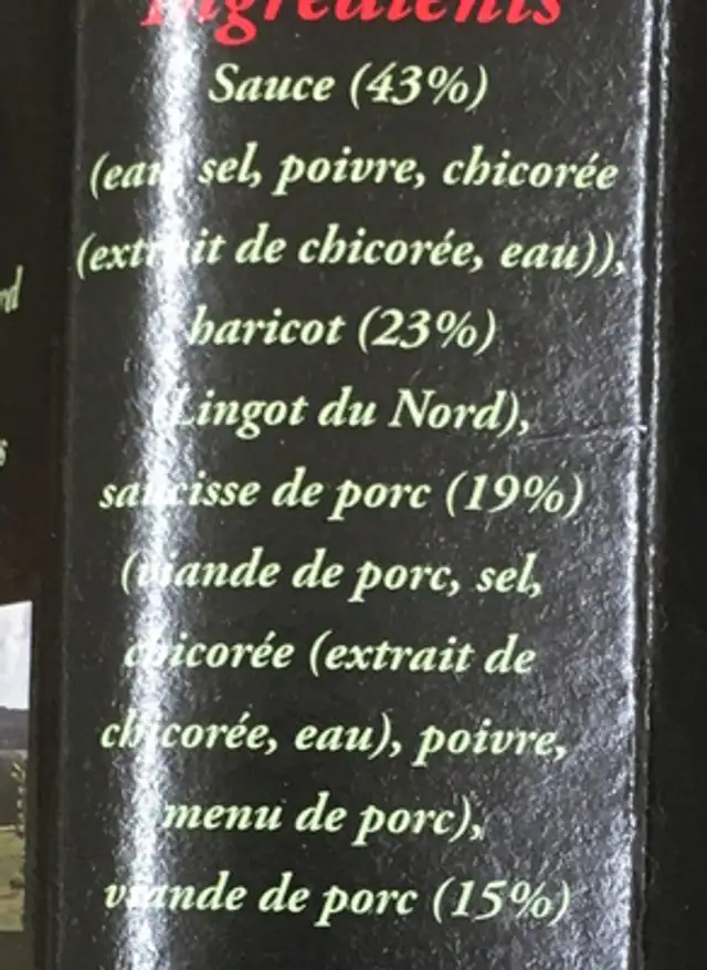 Porc aux lingots du Nord ingredients label
