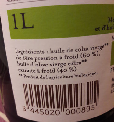 Huile de Colza et Olive ingredients label