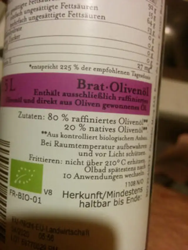 Brat-Olivenöl ingredients label