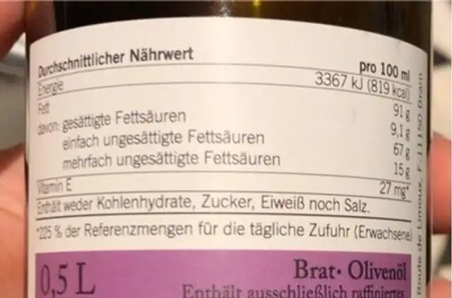 Brat-Olivenöl nutrition facts table