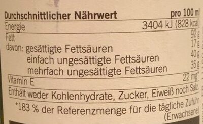 Erdnussöl, nativ - Bio nutrition facts table