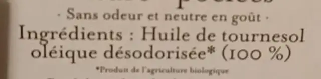 3L HUILE POUR CUISSON OIL IN BOX ingredients label