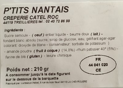 Le P'tit Nantais ingredients label