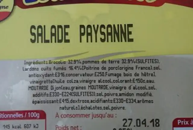 Salade paysanne ingredients label