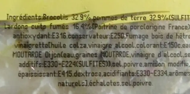 Salade paysanne ingredients label