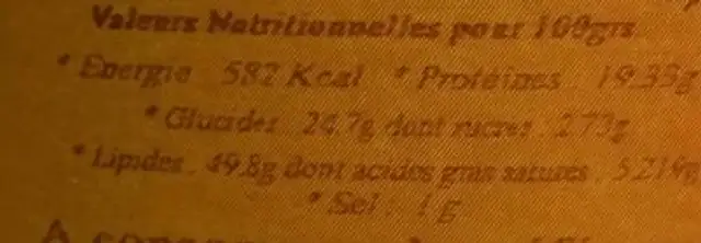 Graine de tournesol nutrition facts table