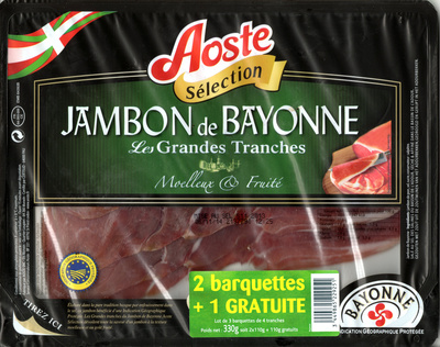 jambon de Bayonne les grandes tranches lot de 2 barquettes + 1 gratuite de 4 tranches front packaging