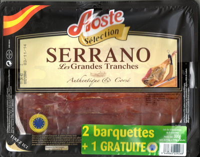Serrano les grandes tranches 2 barquettes + 1 gratuite front packaging