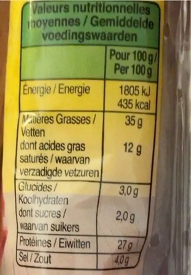 Le Fuet nutrition facts table