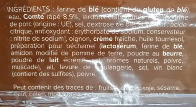 Comte lardons ingredients label