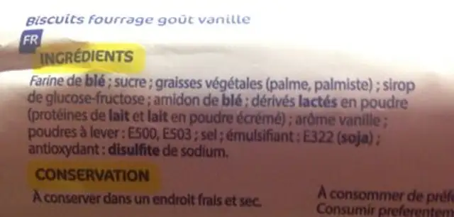 Goûters Fourrés à la Vanille ingredients label
