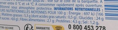 Taboulé à l'orientale nutrition facts table