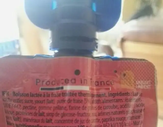 Yag Go ! ingredients label