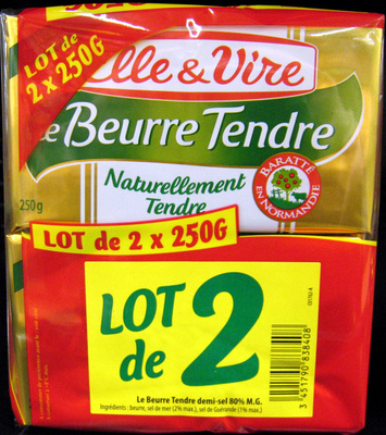 Le Beurre Tendre (lot de 2 x 250 g) demi-sel Elle & Vire