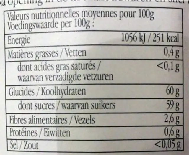 Confiture extra de cassis nutrition facts table