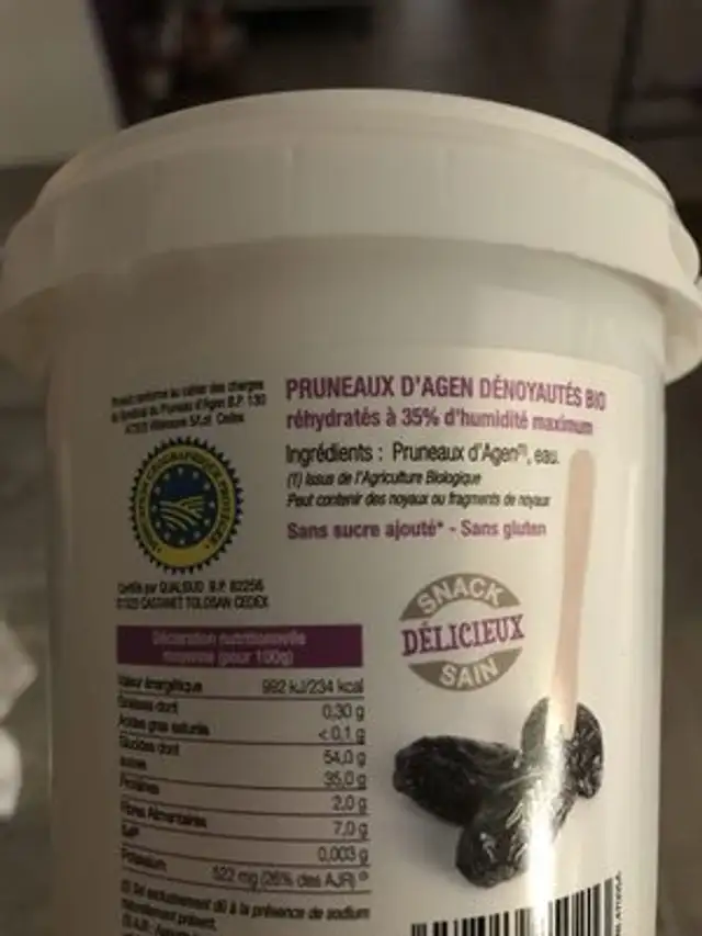 Gewelde Pruimen ingredients label