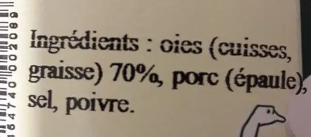 Rillettes d'oie ingredients label