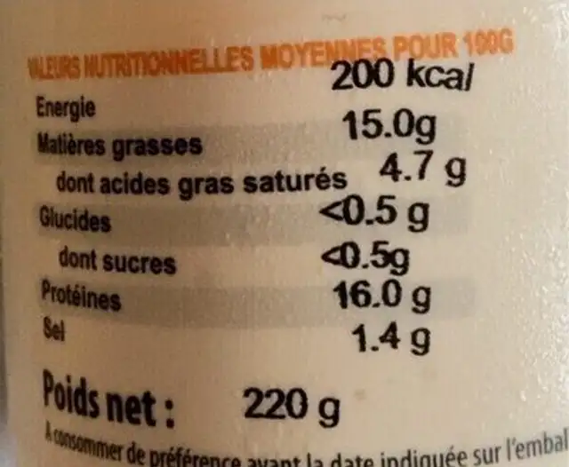 Rillettes de poulet au citron nutrition facts table