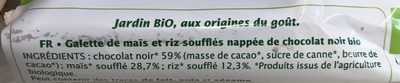 Galette maïs riz nappées Chocolat noir ingredients label