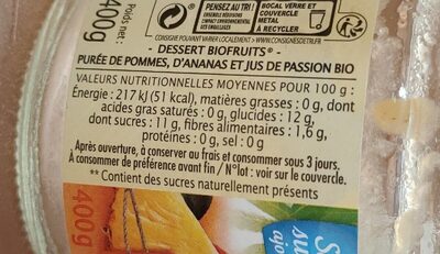 Compote pomme ananas passion nutrition facts table