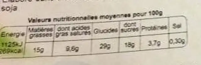 Tarte Normande au beurre d'Isigny AOP nutrition facts table