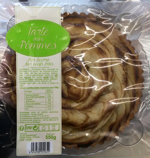 Tarte aux pommes pur beurre aux œufs frais front packaging