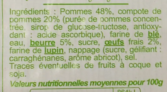 Tarte aux pommes pur beurre aux œufs frais ingredients label