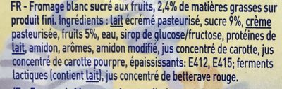 Fromage blanc aux fruits Fraise-Abricot-Banane ingredients label