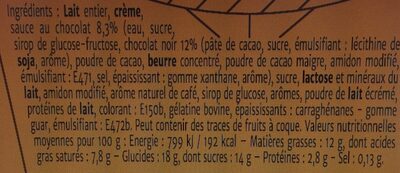 Cœur de Liégeois Cappuccino cœur Chocolat nutrition facts table