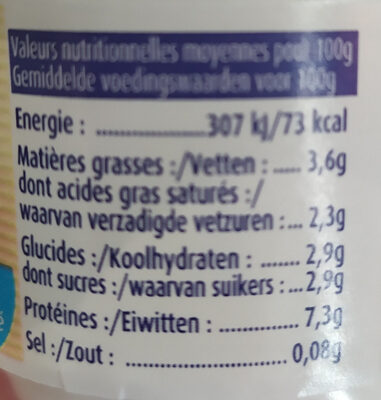 Fromage blanc nutrition facts table