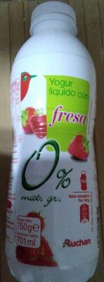 Yogurt líquido con fresa 0% materia grasa front packaging