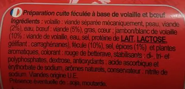 Saucisson volaille bœuf piquant ingredients label