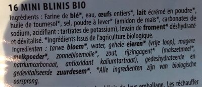 Mini blinis ingredients label