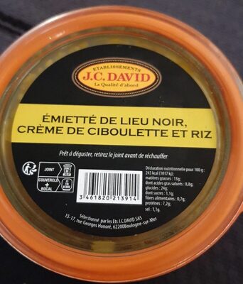 EMIETTE DE LIEU NOIR CREME DE CIBOULETTE ET RIZ