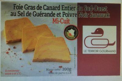 Foie gras de canard entier du sud-ouest au sel de Guérande et poivre noir Sarawak front packaging