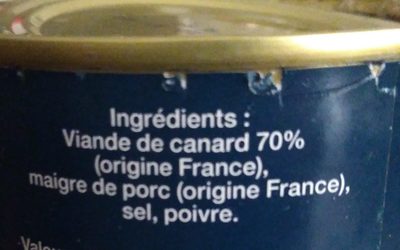 Rillettes de canard ingredients label