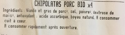 Chipolatas nature x4 ingredients label