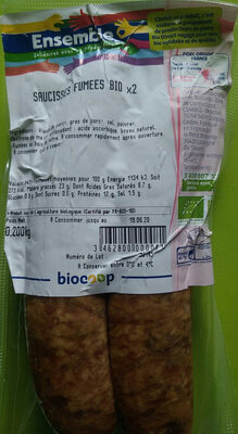 Saucisses Fumées bio, de Porc front packaging