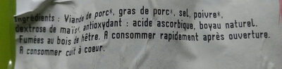 Saucisses Fumées bio, de Porc ingredients label