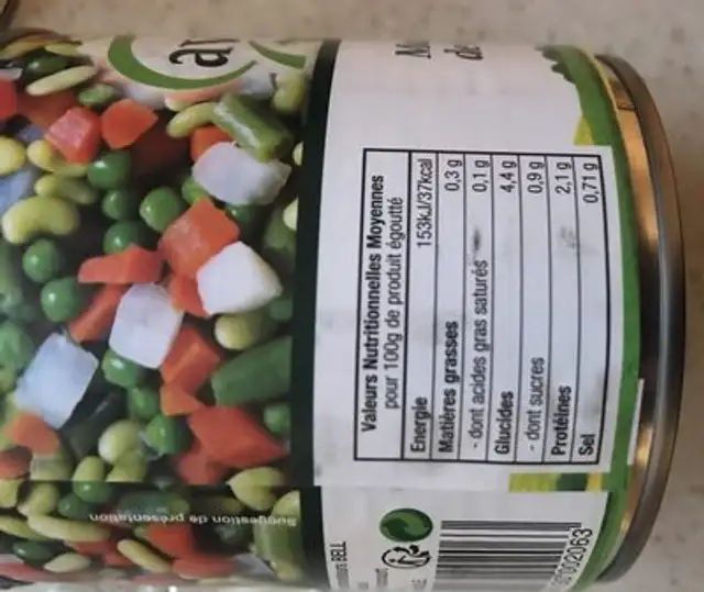 Macedoine De Legumes Avril ingredients label