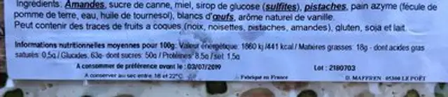 Nougat grande maison ingredients label