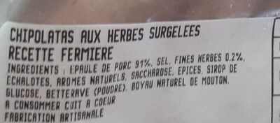 Chipolatas aux herbes surgelées recette fermière ingredients label